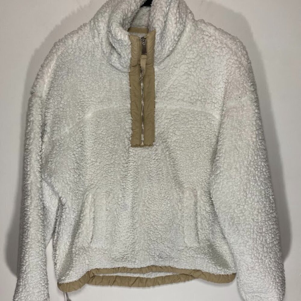 Abercrombie & Fitch Cream Sherpa Half Zip Pullover